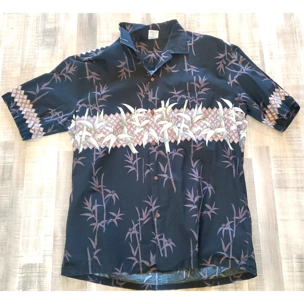 Island Shore Wear Mens Hawaiian Shirt Button Down 2XL Aloha Bamboo Floral vtg